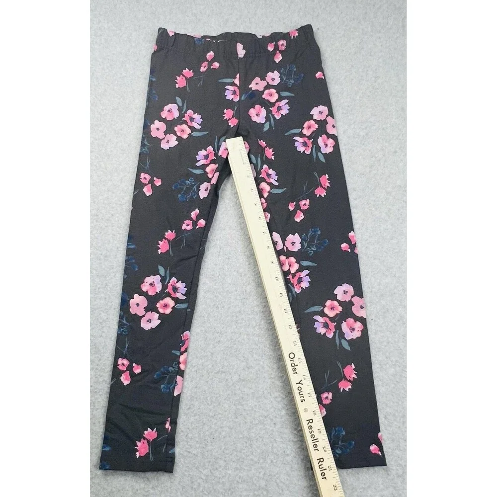 Carter's Leggings Girls 12 Gray Pink Floral Print Ankle Elastic Waist Jersey
